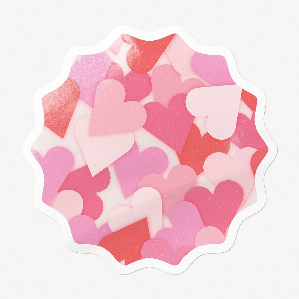 Pink heart pattern starburst badge, Valentine's celebration image