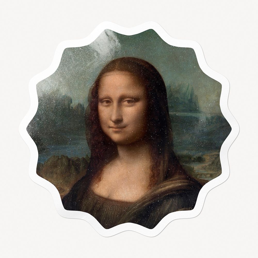 Mona Lisa starburst badge, famous painting, remixed by rawpixel