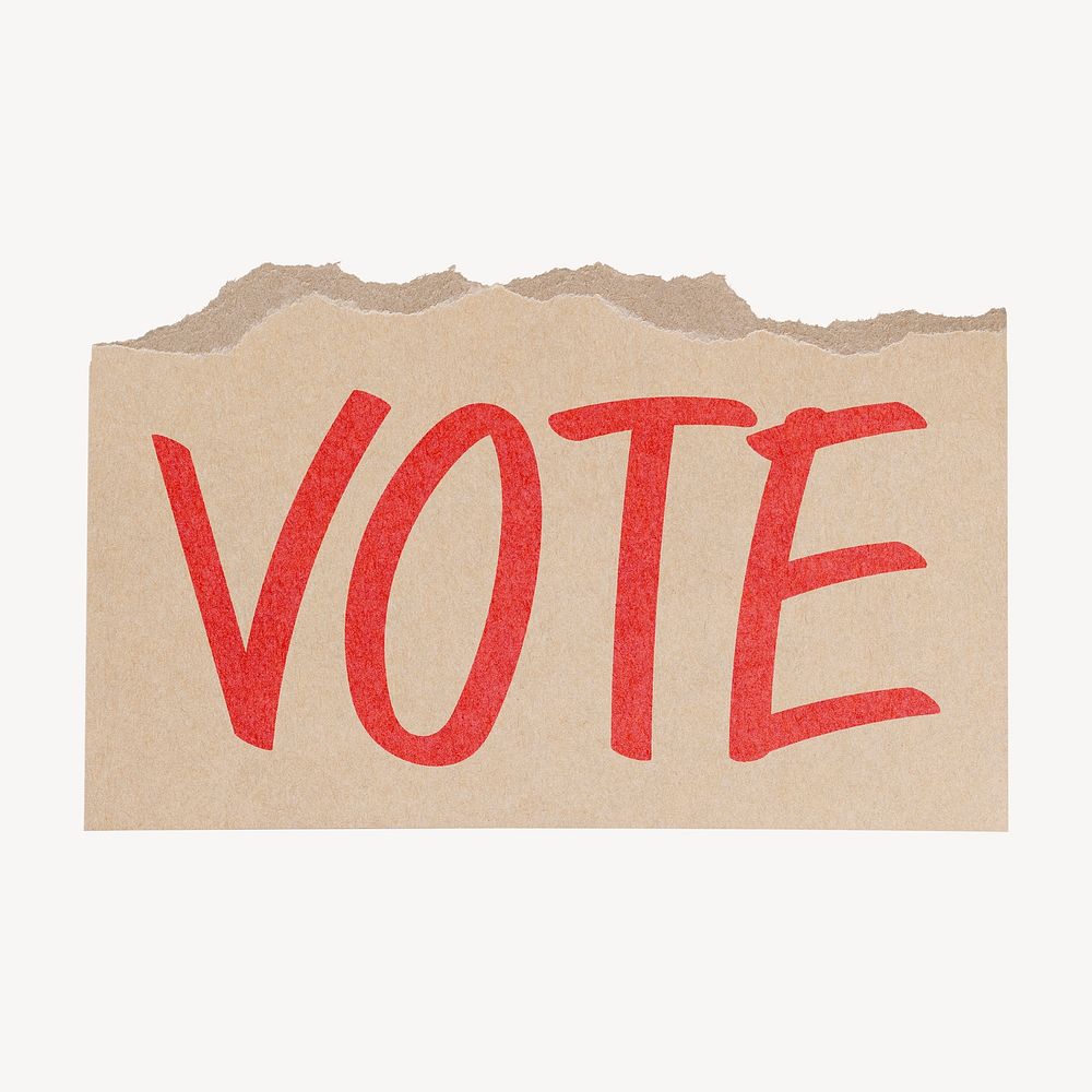 Vote word sticker, ripped paper typography psd