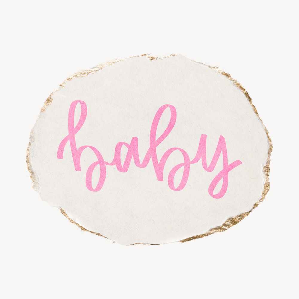 Baby word, ripped paper typography psd