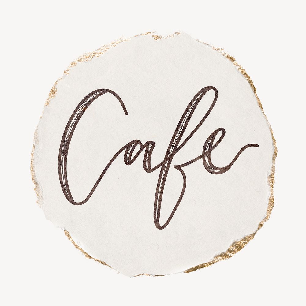 Cafe word, torn paper typography psd