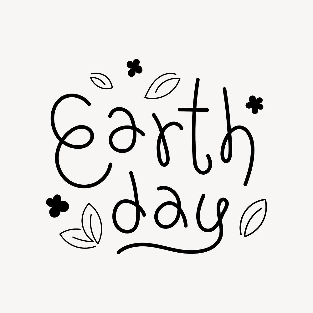 Earth day word, doodle typography, black & white design