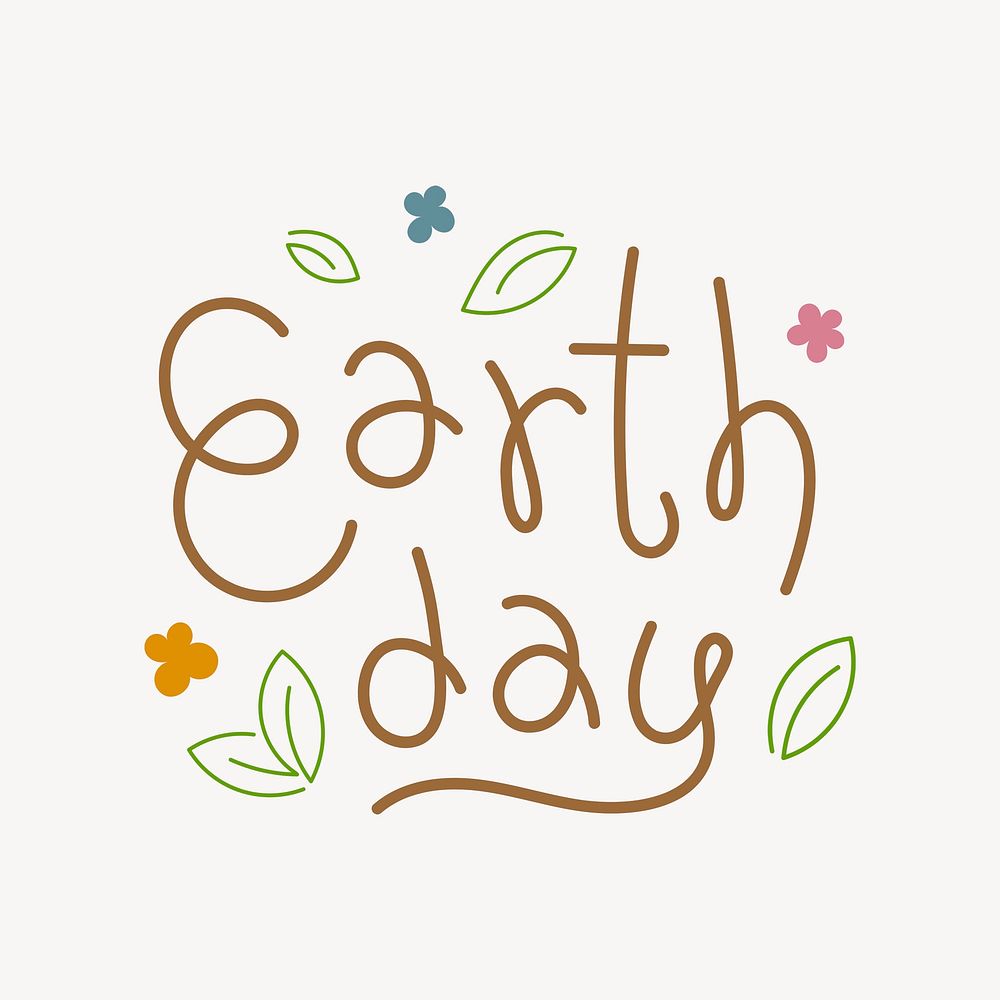 Earth day word, cute brown typography