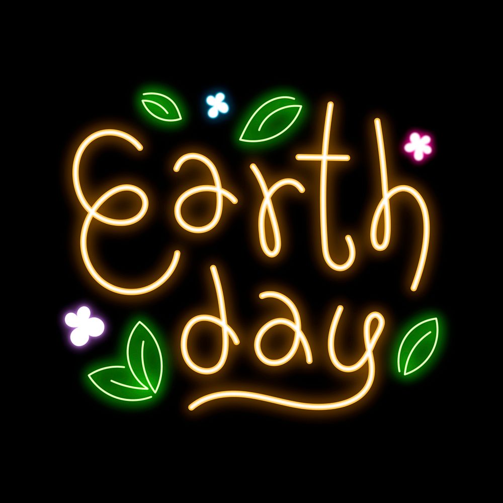 Earth day word, neon typography vector