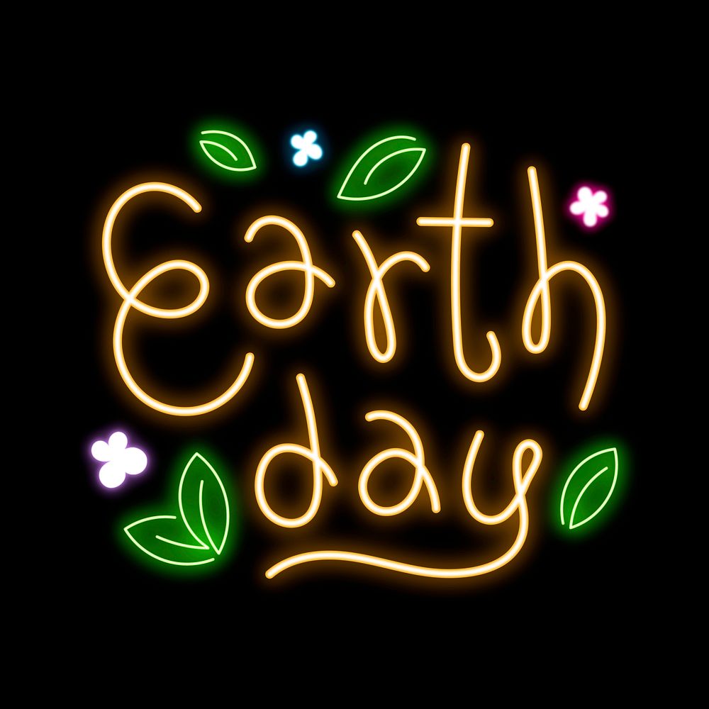 Earth day word, neon typography psd