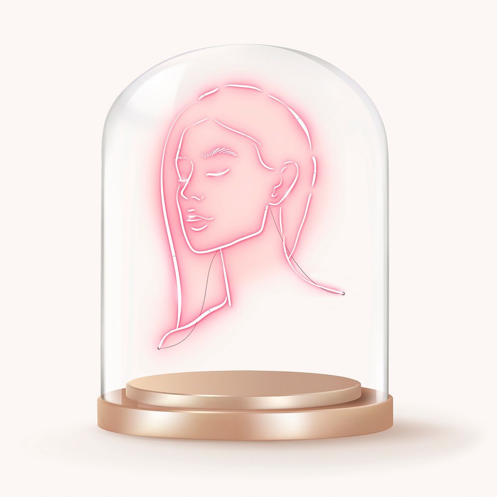 Neon woman portrait in glass dome, beauty concept art