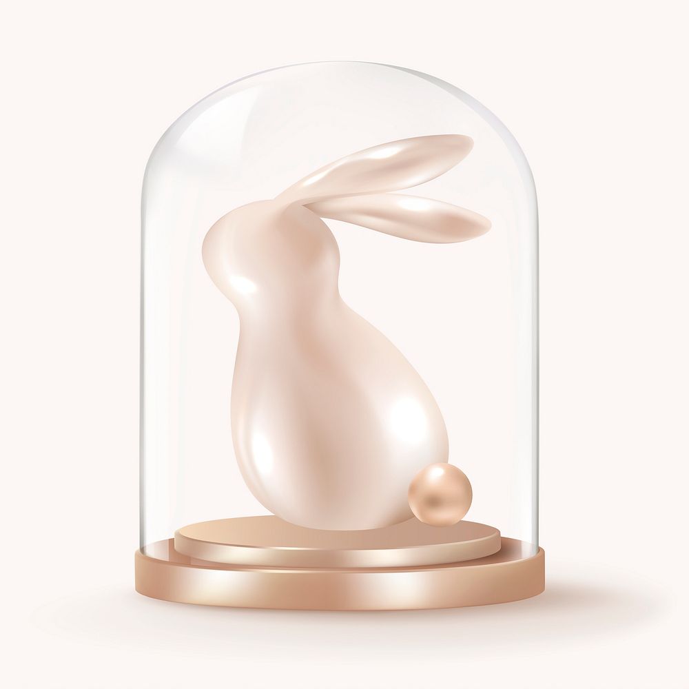 3D Easter bunny in glass dome, animal concept art
