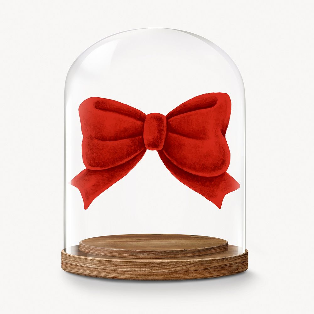 Red bow in glass dome, cute accessory concept art