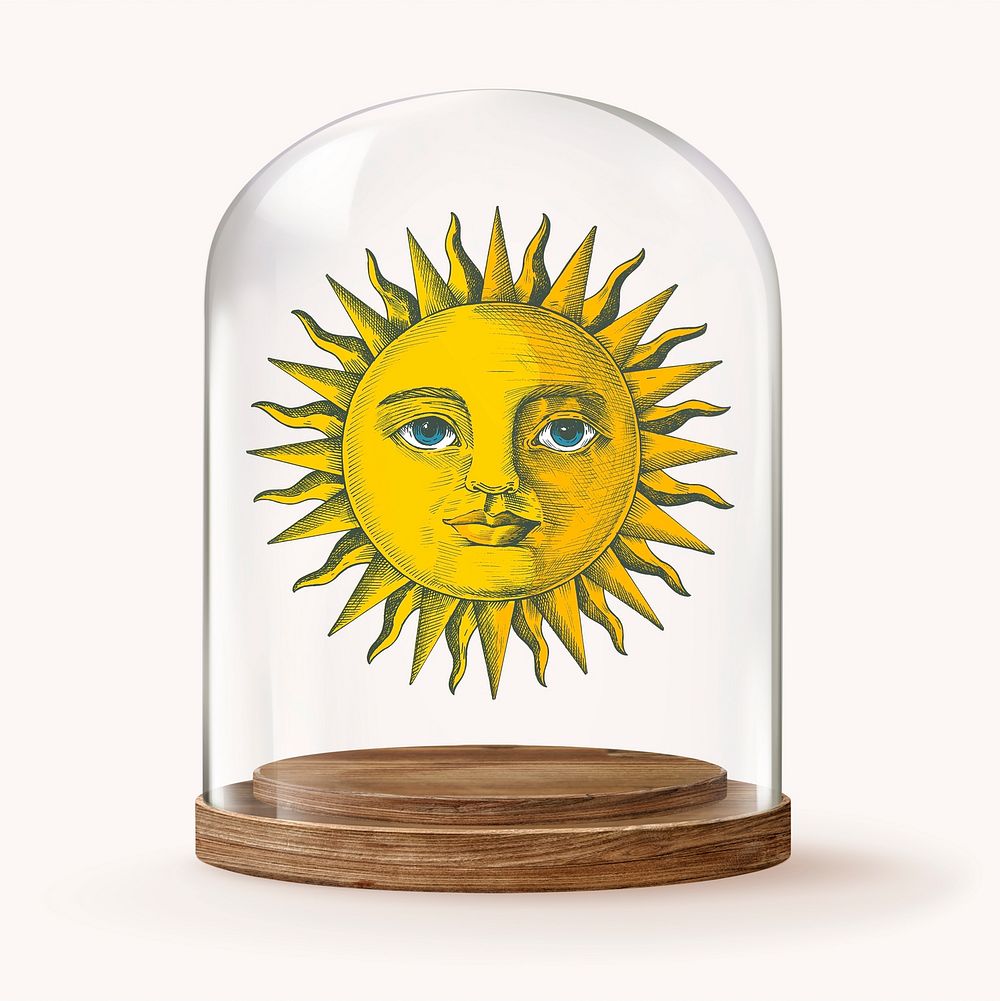 Celestial sun in glass dome, whimsical concept art