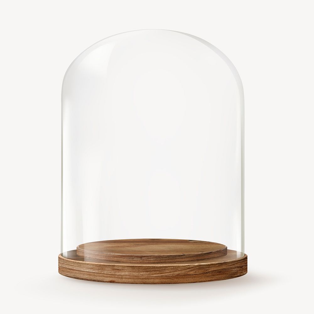 Glass cloche mockup, product backdrop with wooden base psd