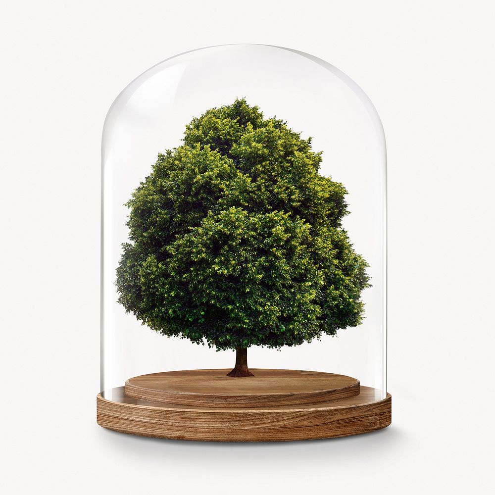 Lone tree in glass dome, nature concept art