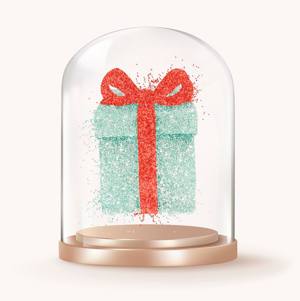 Glittery gift box in glass dome, Christmas concept art