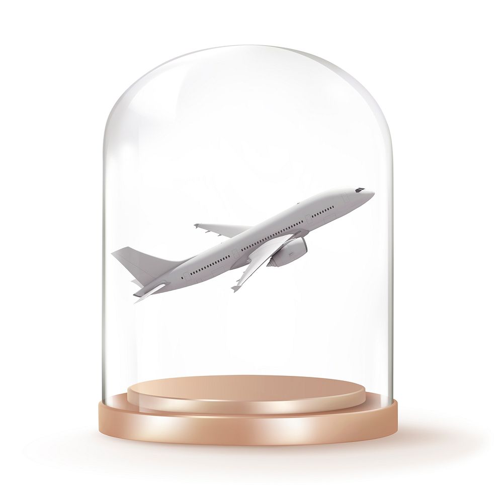 Flying airplane in glass dome, vehicle concept art