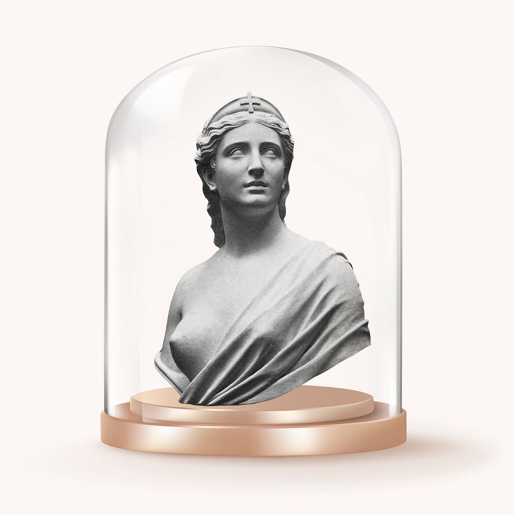 Nude Artemis statue in glass dome, Greek mythology concept art