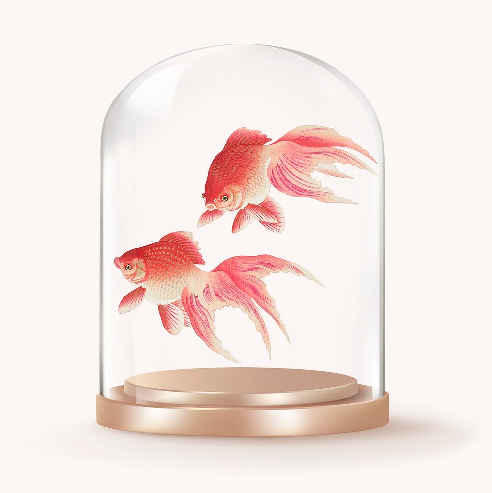 Pink goldfish in glass dome, animal concept art