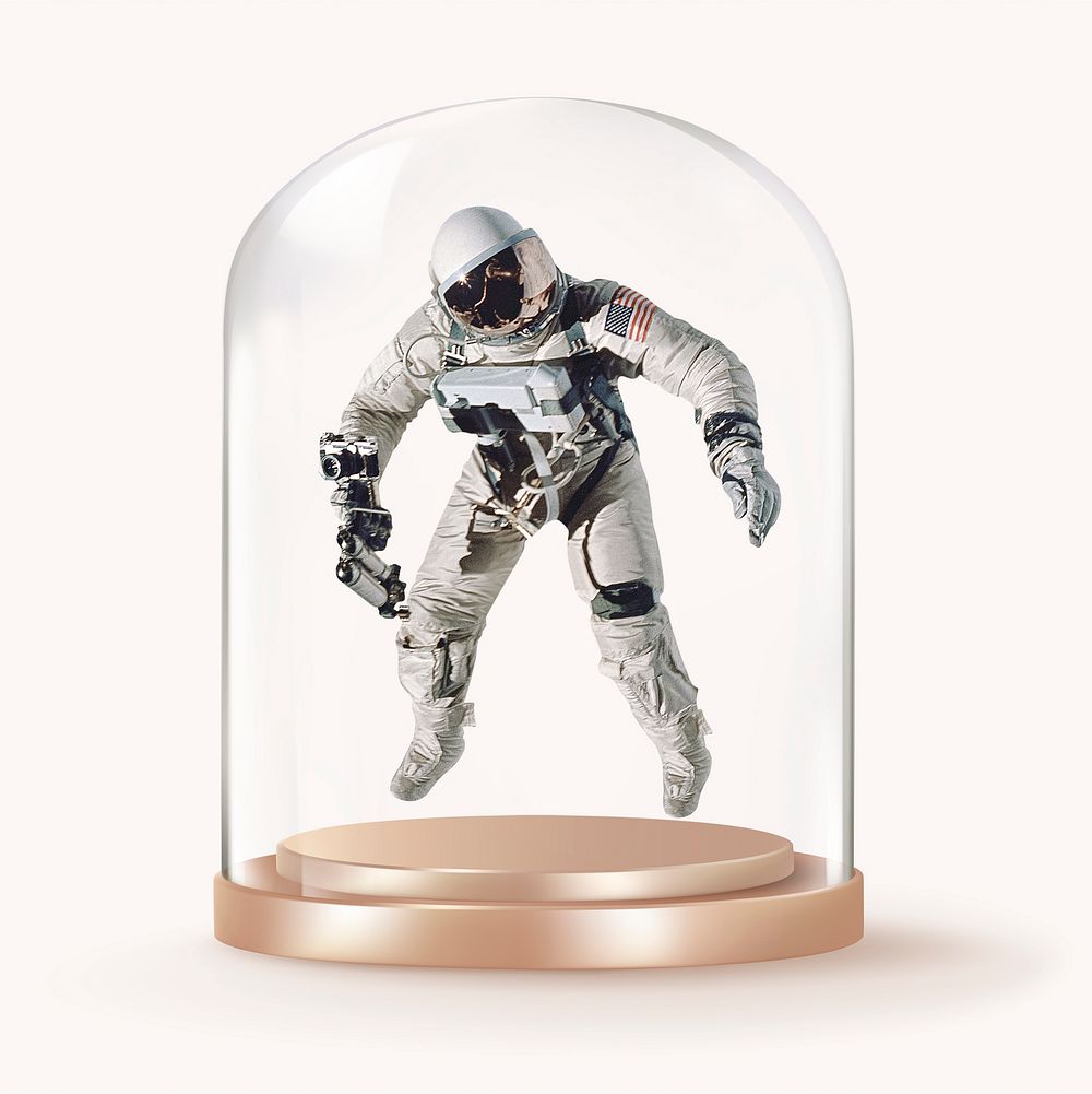 Floating astronaut in glass dome, space concept art