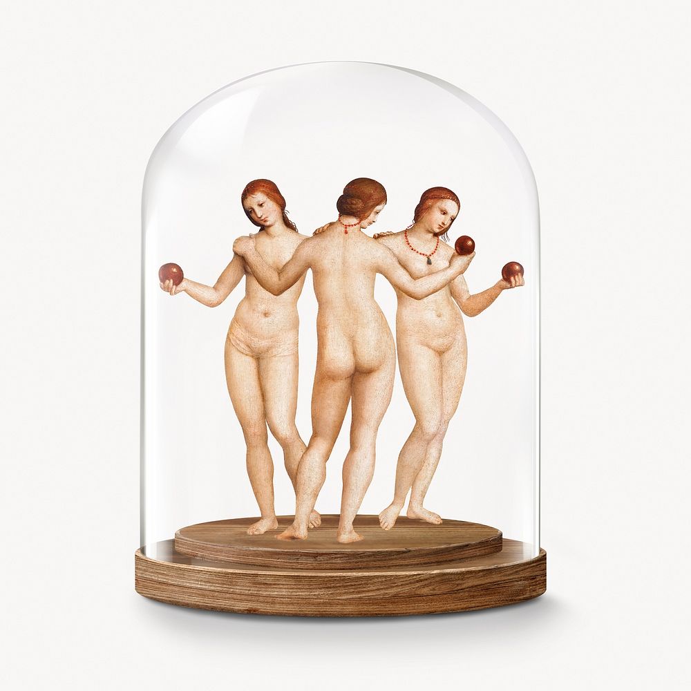Three Graces, nude women in glass dome, famous painting remixed by rawpixel