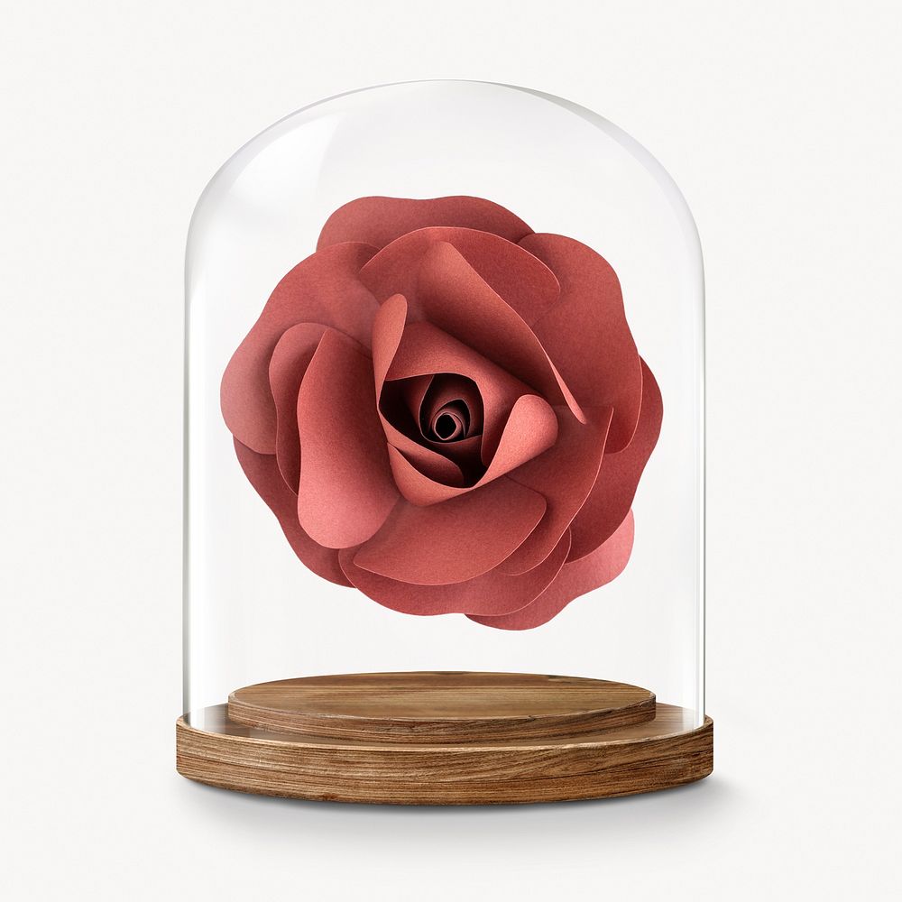 Paper rose in glass dome, Valentine's concept art