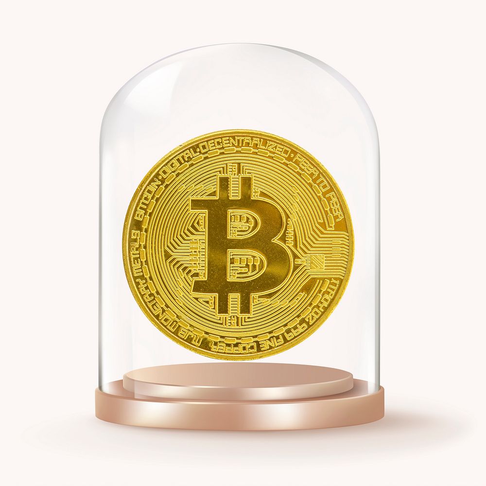 Bitcoin cryptocurrency in glass dome, finance concept art