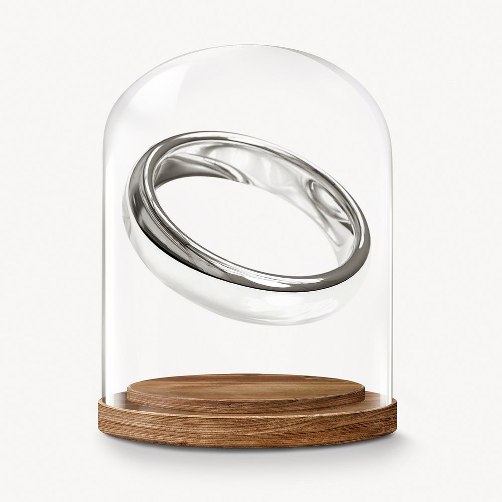 Wedding ring in glass dome, marriage proposal concept art