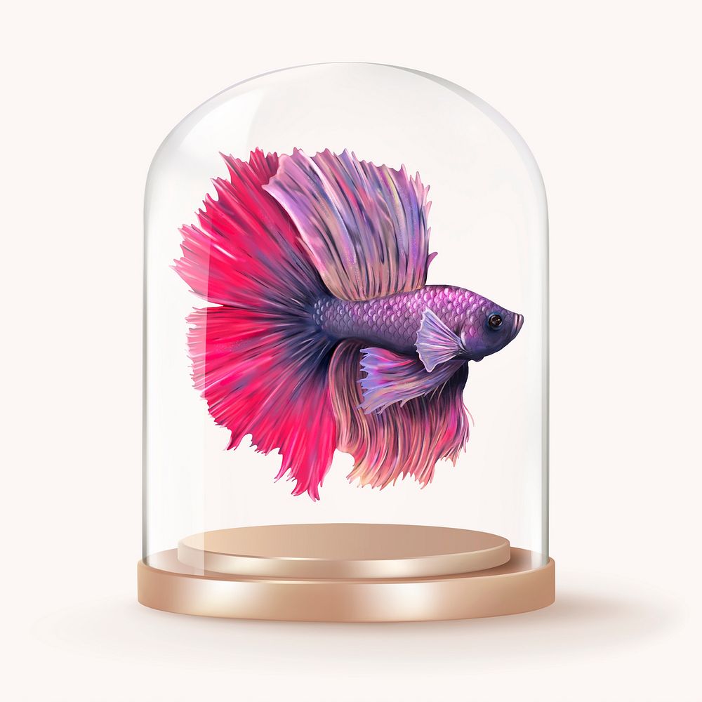 Siamese fighting fish in glass dome, animal concept art