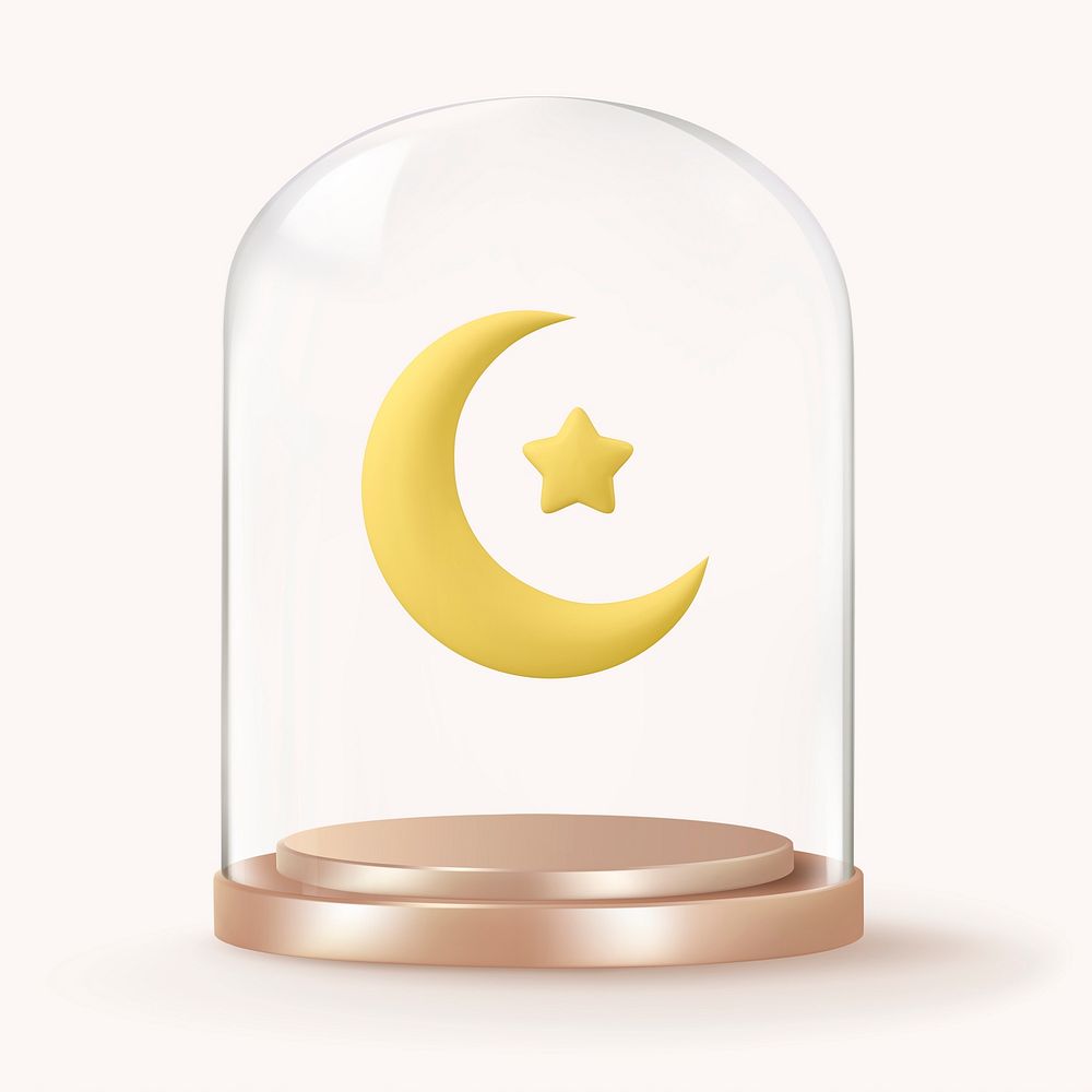 Islamic star and crescent in glass dome, religious concept art