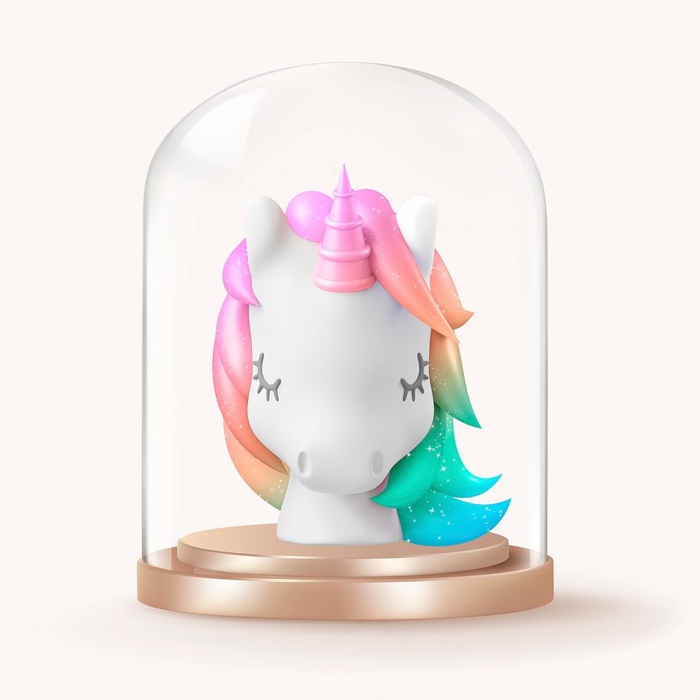 3D unicorn in glass dome, startup business concept art