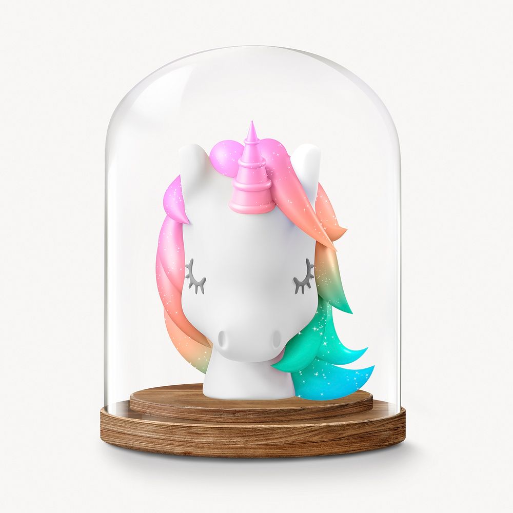 3D unicorn in glass dome, startup business concept art