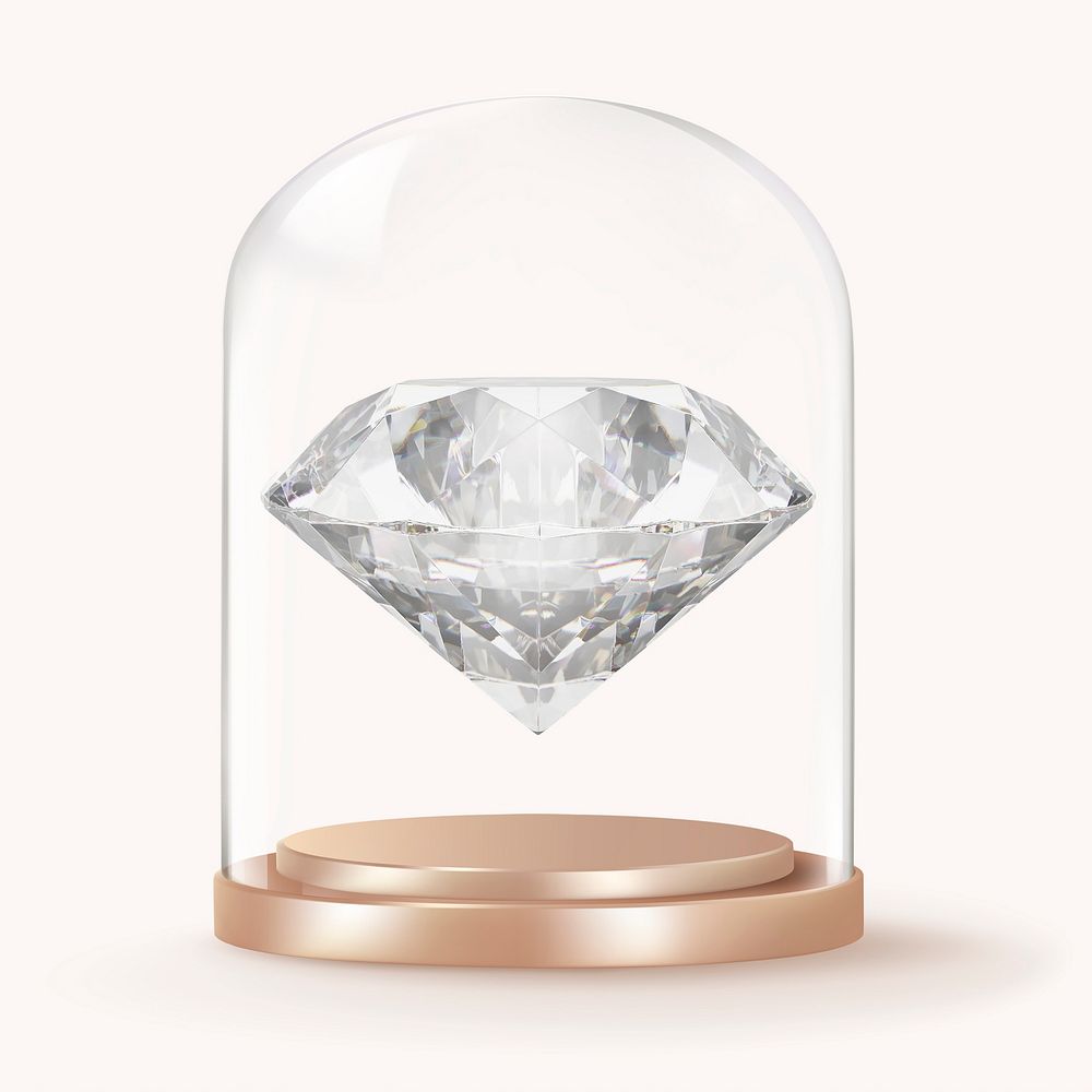 Luxurious diamond in glass dome, jewelry concept art