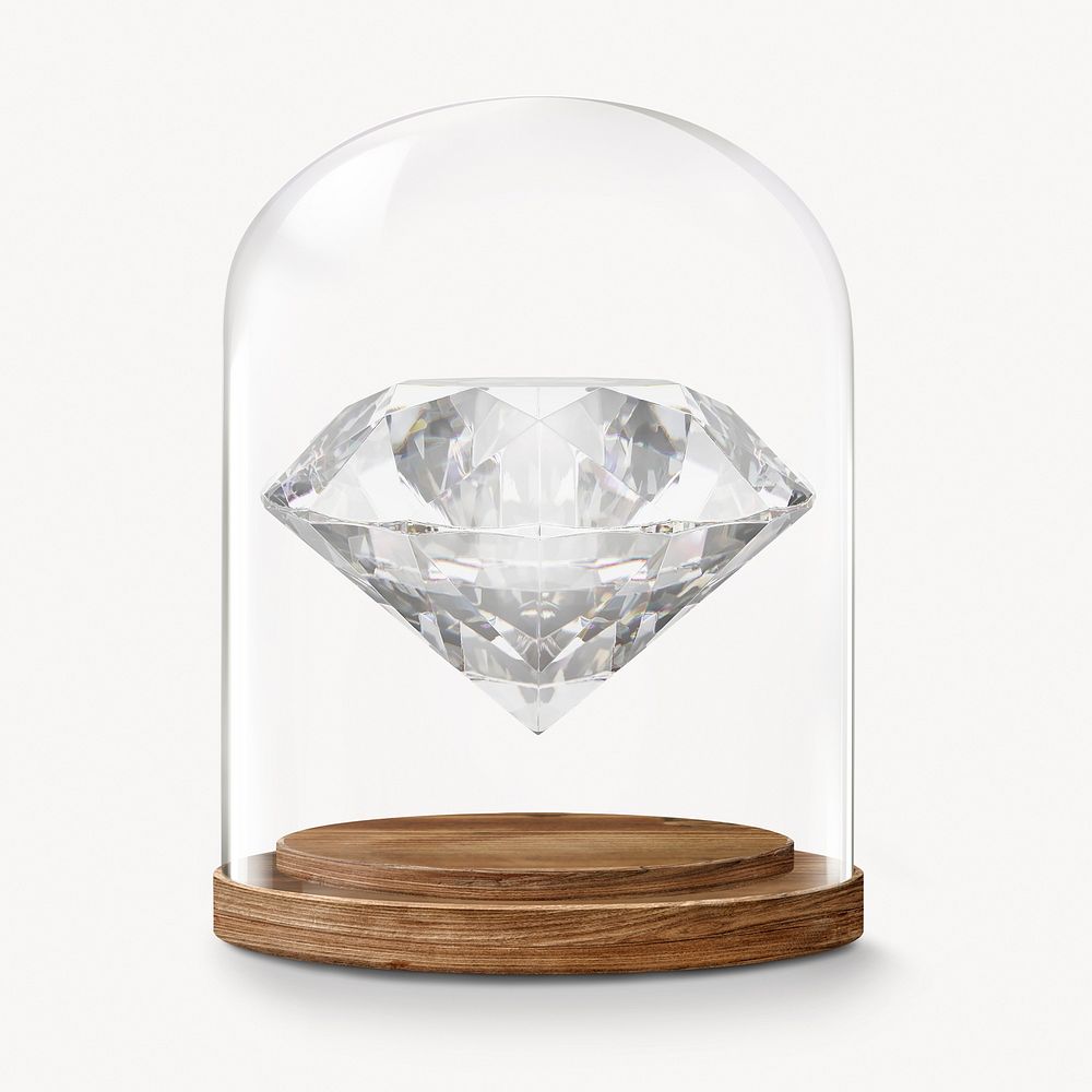 Luxurious diamond in glass dome, jewelry concept art
