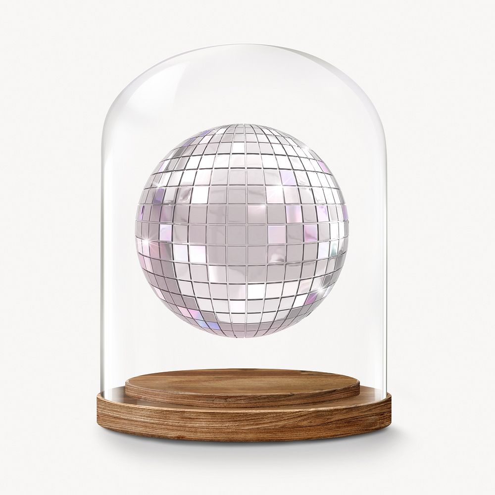 Silver disco ball in glass dome
