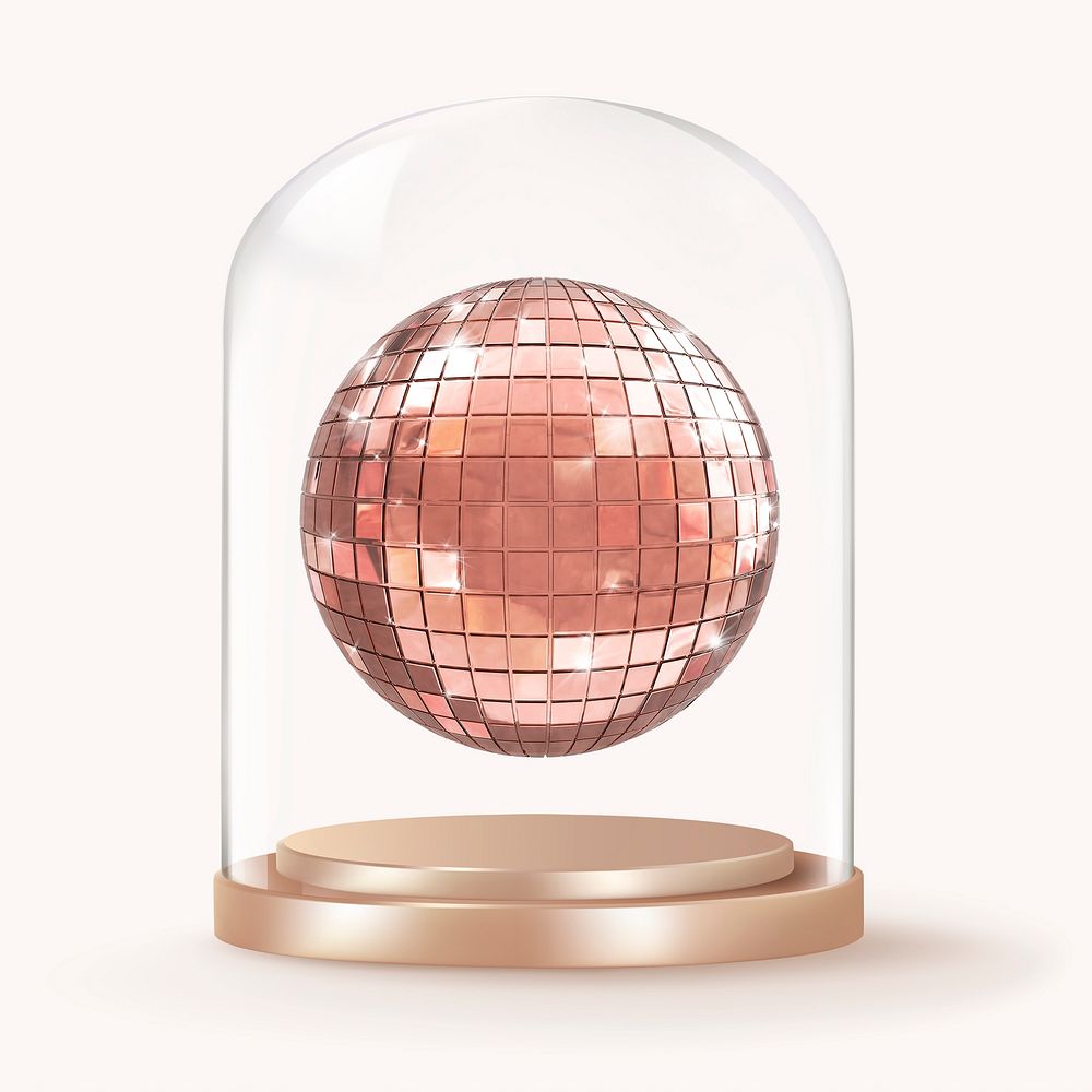 Pink disco ball in glass dome