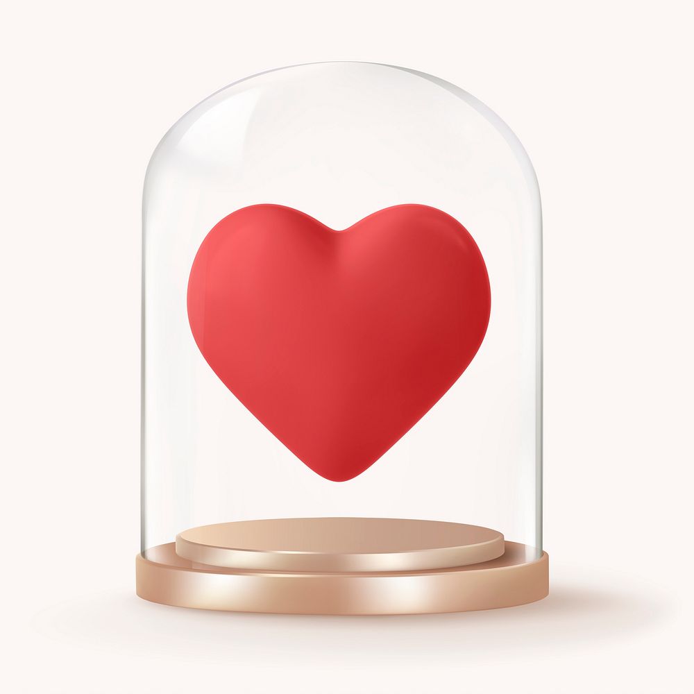 Heart shape in glass dome, Valentine's Day concept art