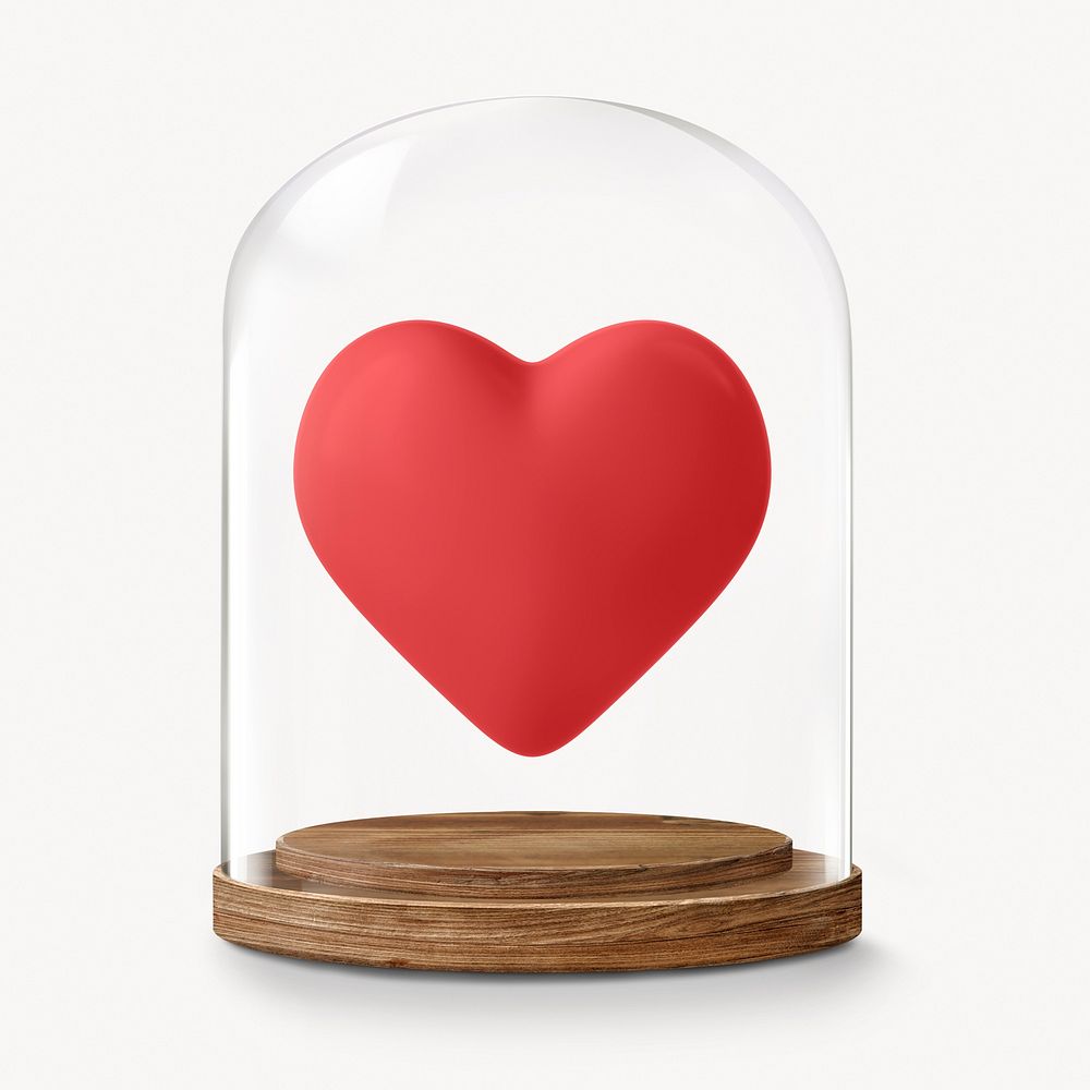 Heart shape in glass dome, Valentine's Day concept art