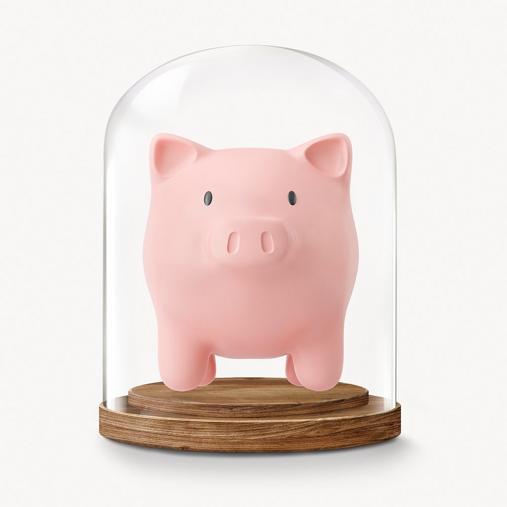 Piggy bank in glass dome, savings, finance concept art