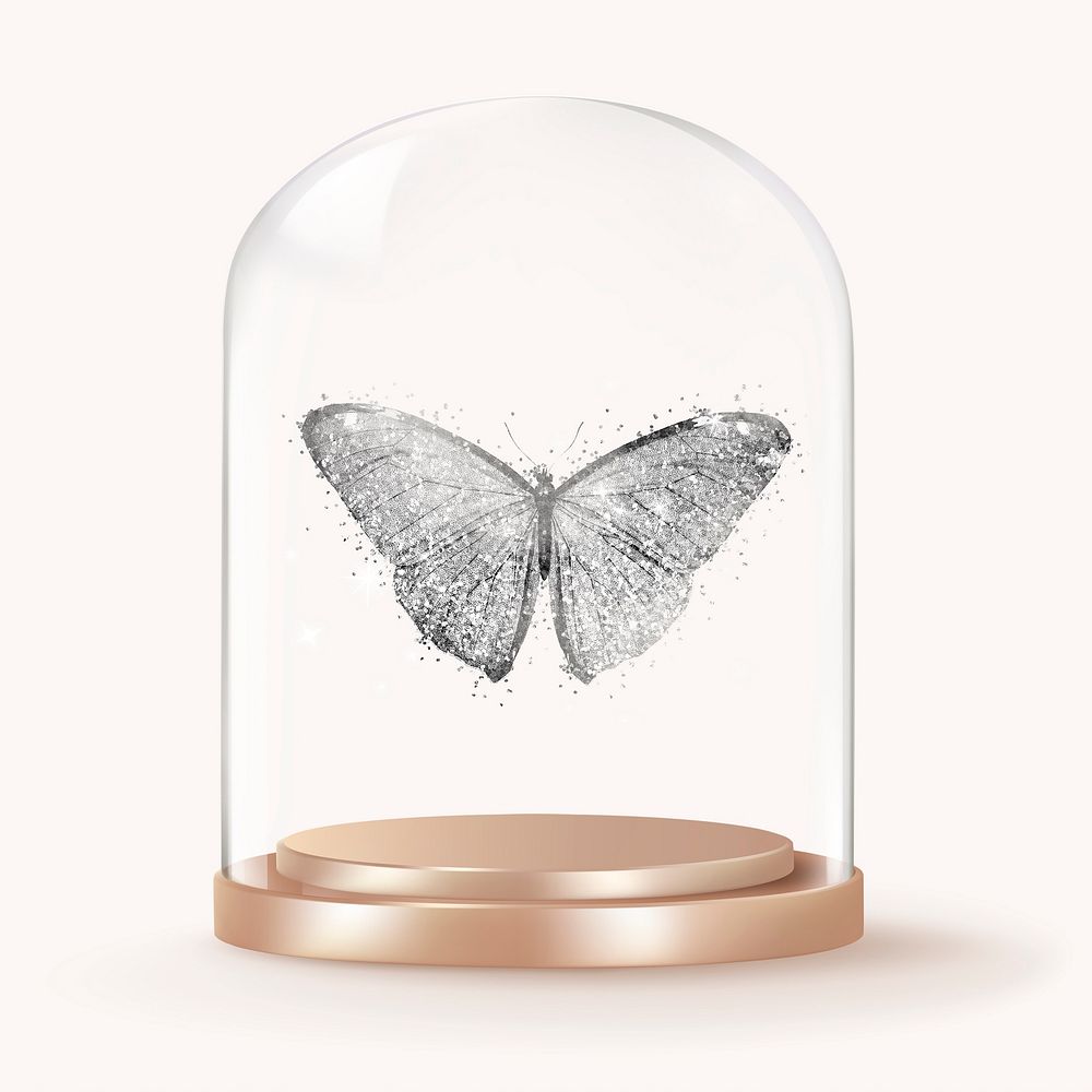 Glittery butterfly in glass dome, | Free Photo - rawpixel