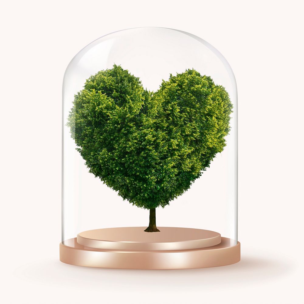 Heart shape tree in glass dome, environment concept art