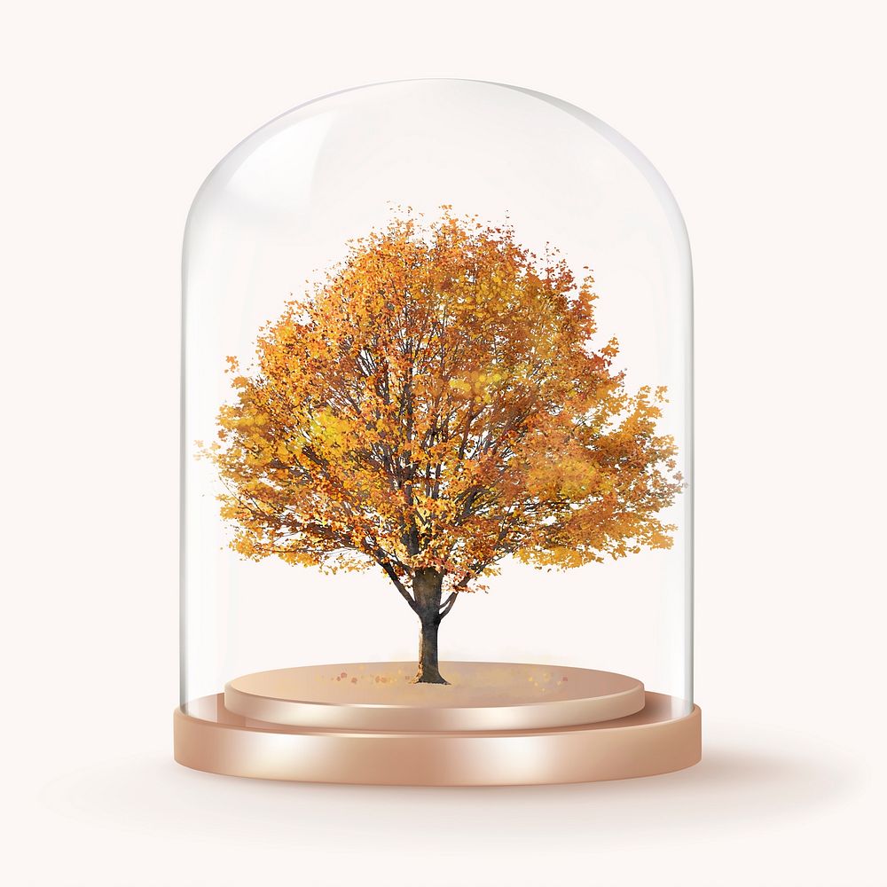 Autumn tree in glass dome, seasonal aesthetic concept art