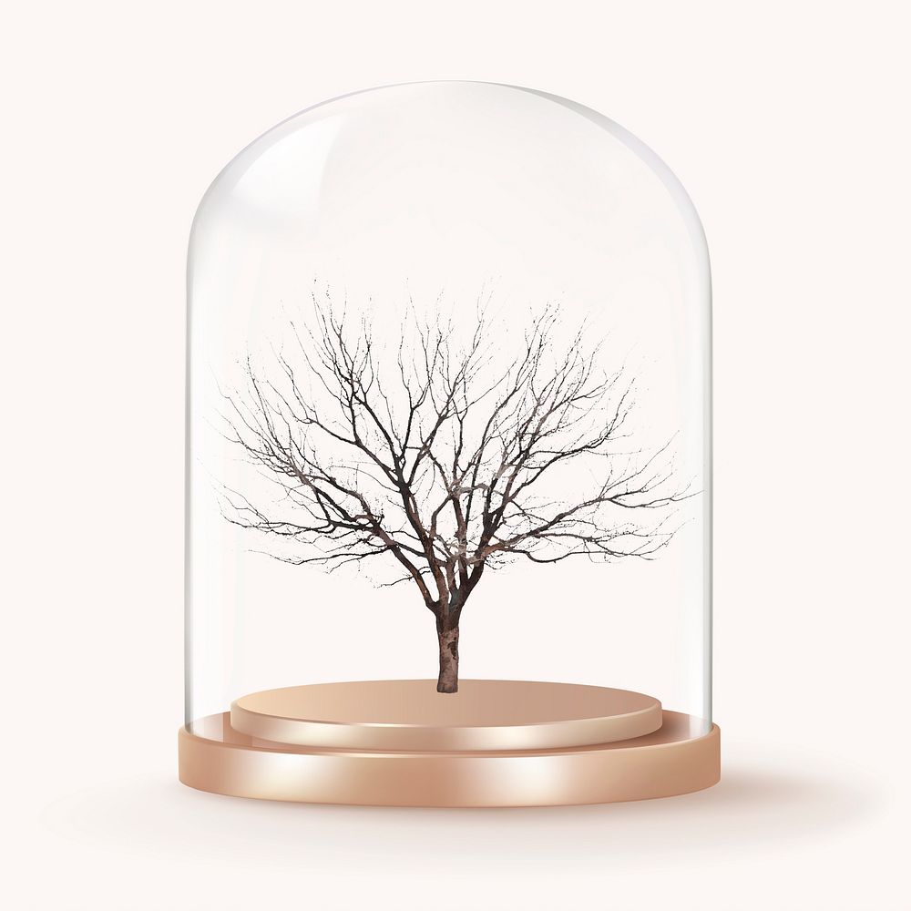 Leafless tree in glass dome, Autumn concept art