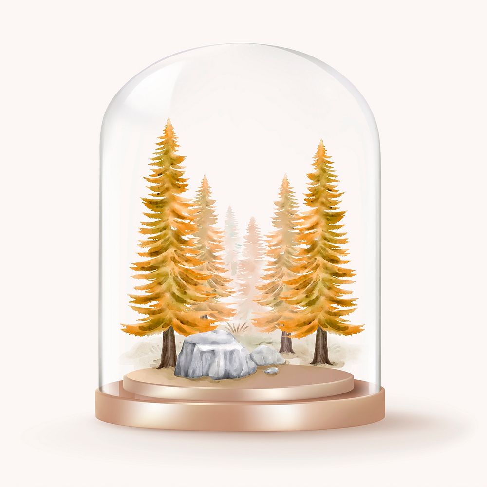 Autumn pine forest in glass dome, seasonal aesthetic concept art