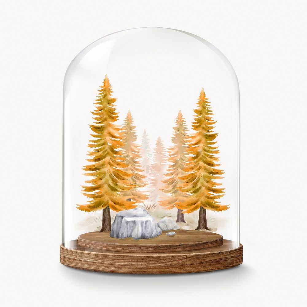 Autumn pine forest in glass dome, seasonal aesthetic concept art