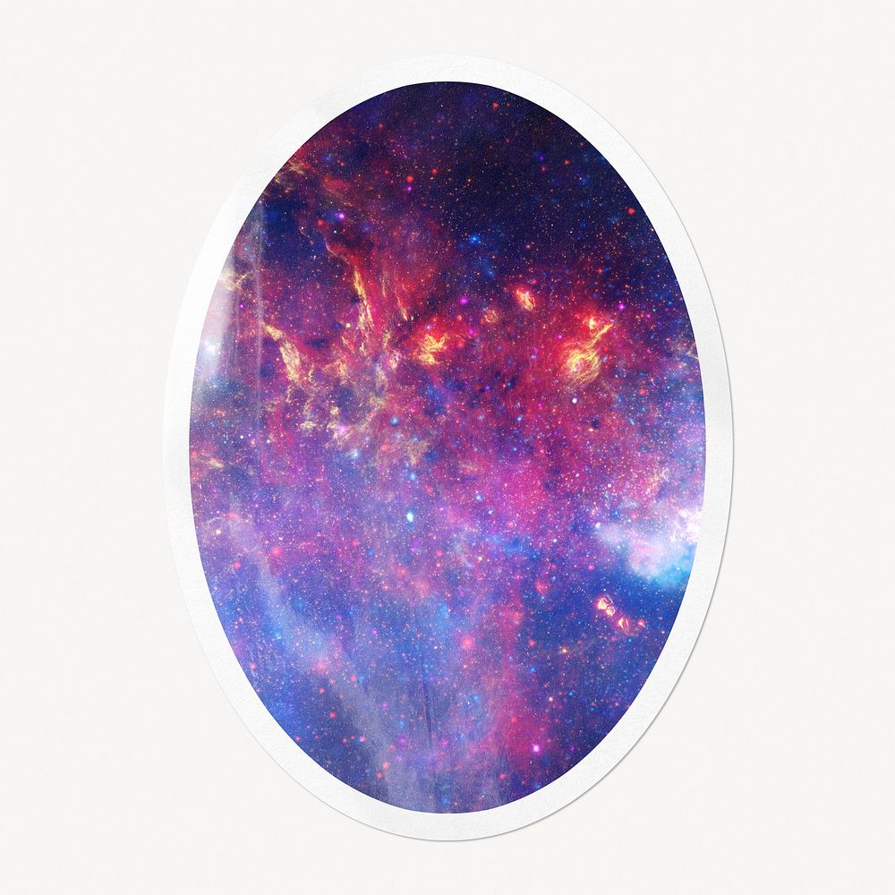 Purple galaxy sky clipart, oval white border label