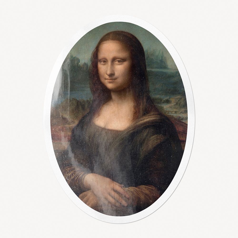 Mona Lisa by Da Vinci, painting clipart in oval shape outline, remixed by rawpixel.