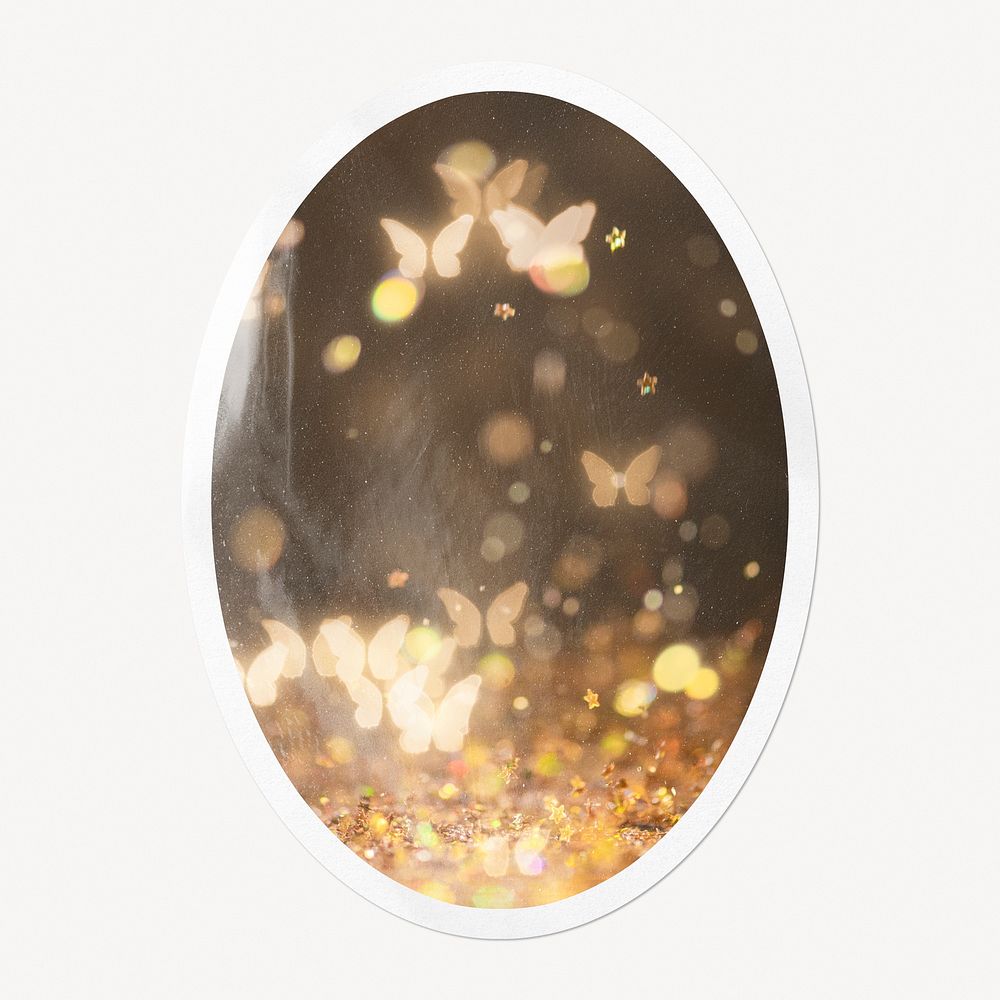 Butterflies bokeh light, oval clipart with white border