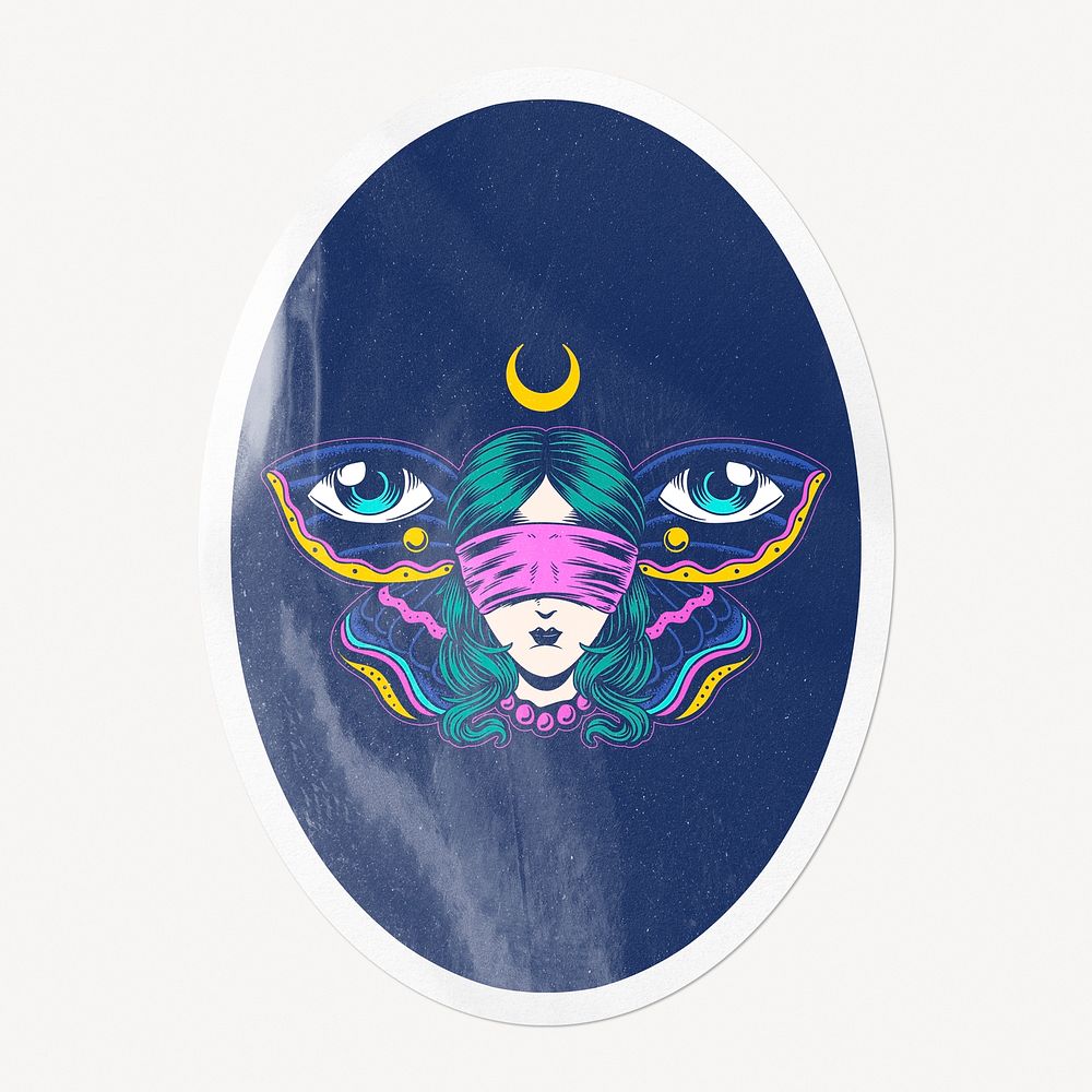 Spiritual woman, aesthetic clipart in oval with white border label