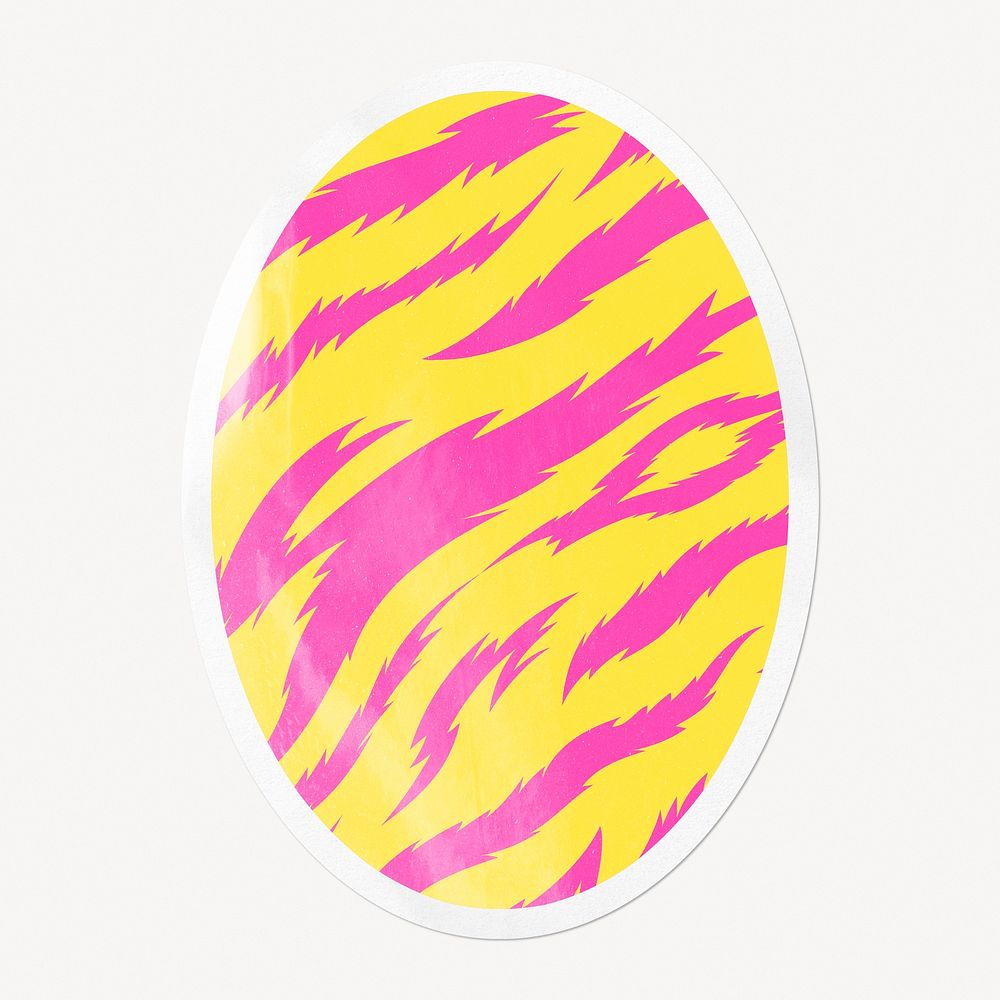 Neon animal print, tiger pattern, oval white border label