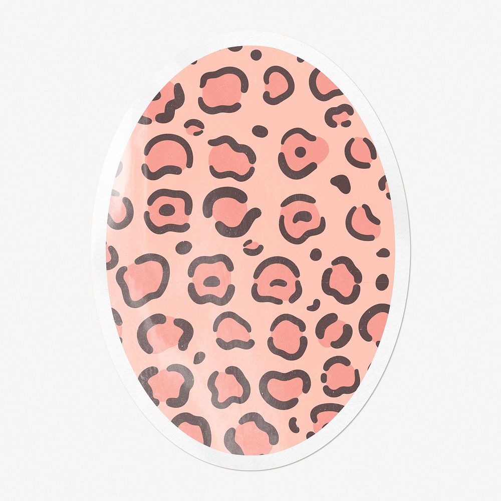 Pink leopard, animal print pattern, oval clipart with white border