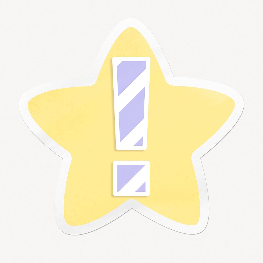Exclamation mark, cute pastel sticker, star with white border label