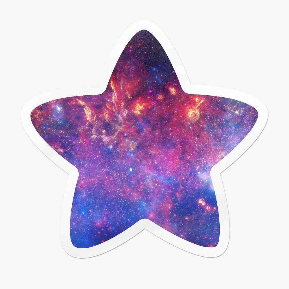 Purple galaxy sky, star shape clipart with white border