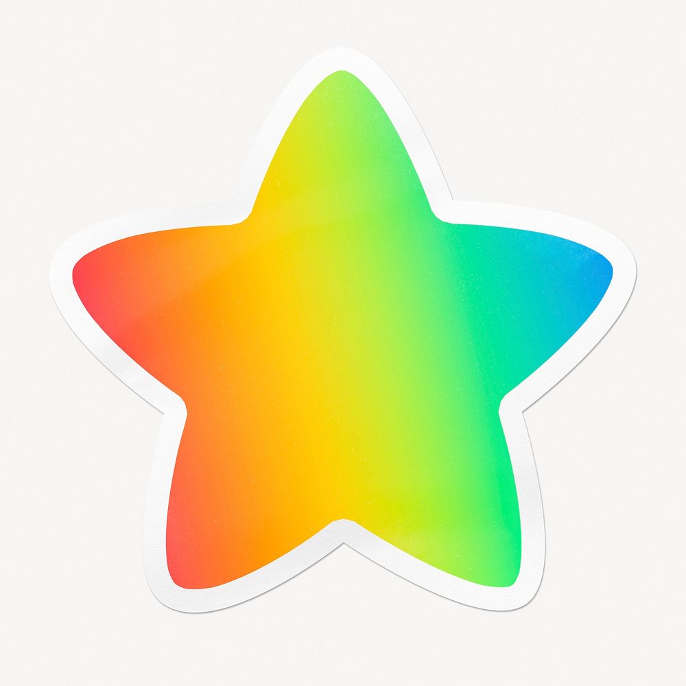 Colorful neon gradient sticker, star with white border label